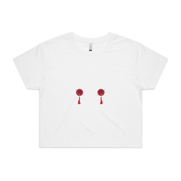 Red Tassels Crop Tee - White Thumbnail