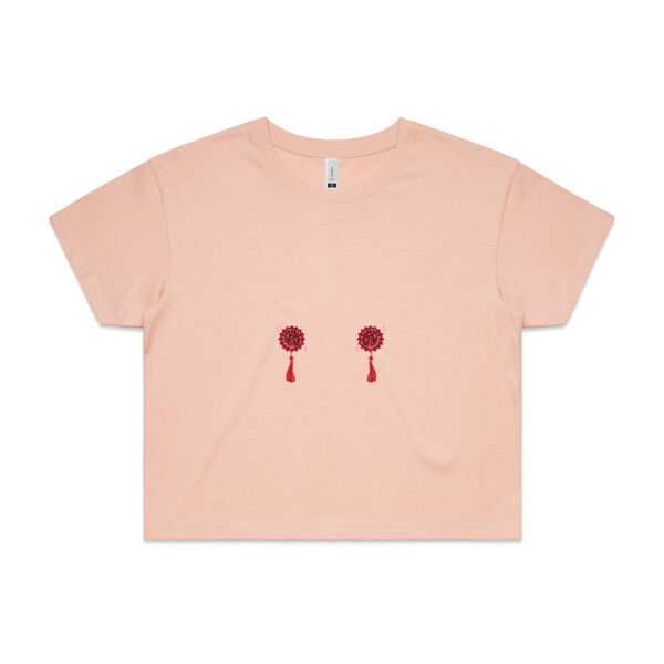 Red Tassels Crop Tee - Pink Thumbnail