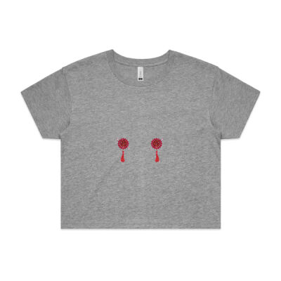 Red Tassels Crop Tee - Grey Thumbnail