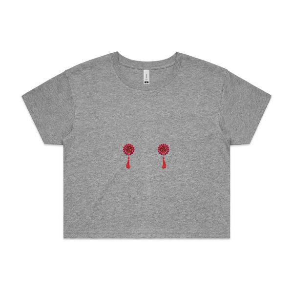 Red Tassels Crop Tee - Grey Thumbnail