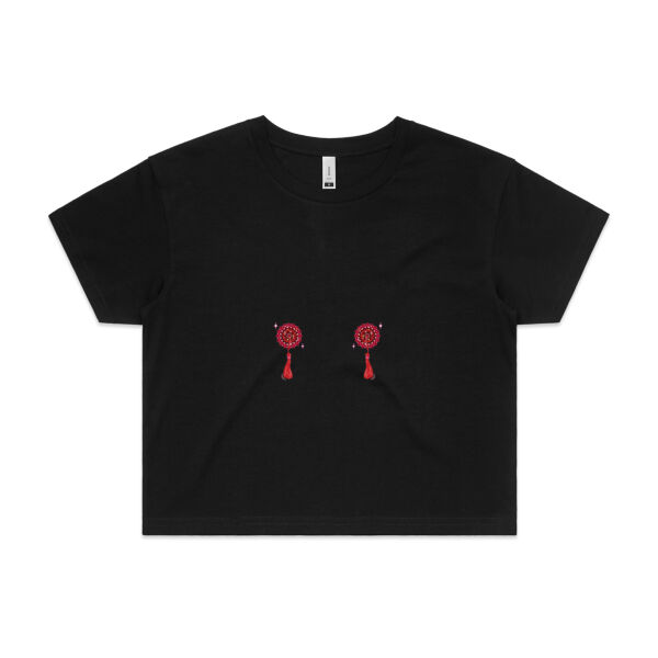 Red Tassels Crop Tee - Black Thumbnail
