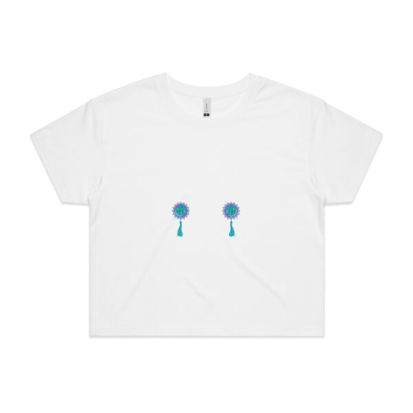 Peacock Tassels Crop Tee - White Thumbnail