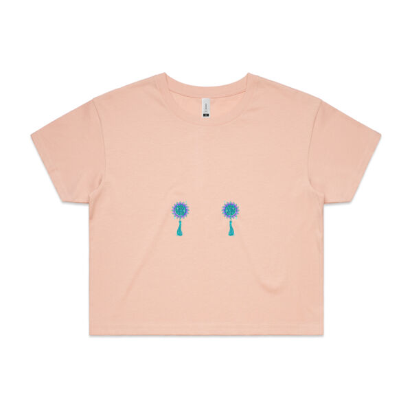 Peacock Tassels Crop Tee - Pink Thumbnail